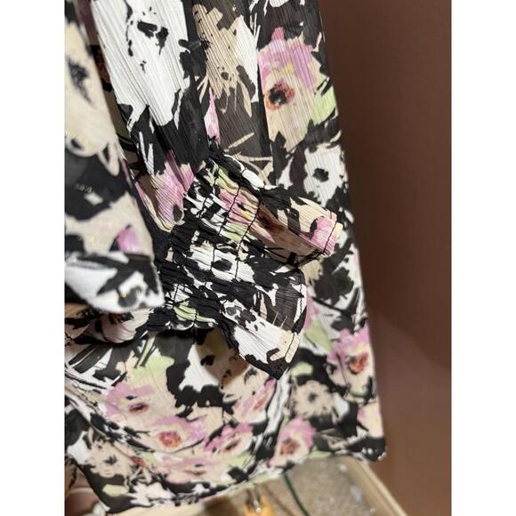 Torrid Crinkle Chiffon Raglan Tie Front Blouse Womens 3X Black Peasant Flowy - Picture 5 of 10